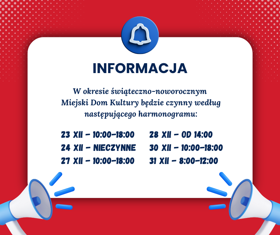 Ogłoszenie - harmonogram pracy MDK.